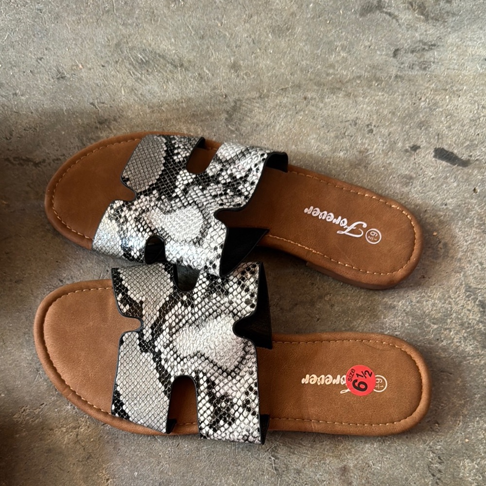 Forever 21 Black and Brown Sandals with Snakeskin Print